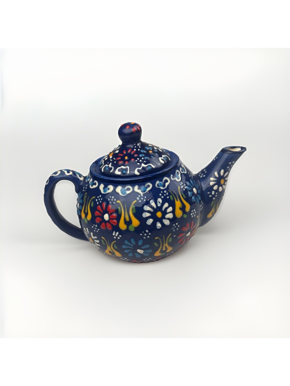 Handmade Traditional Turkish Pottery Decorative Teapot Tea Blue Painted Floral